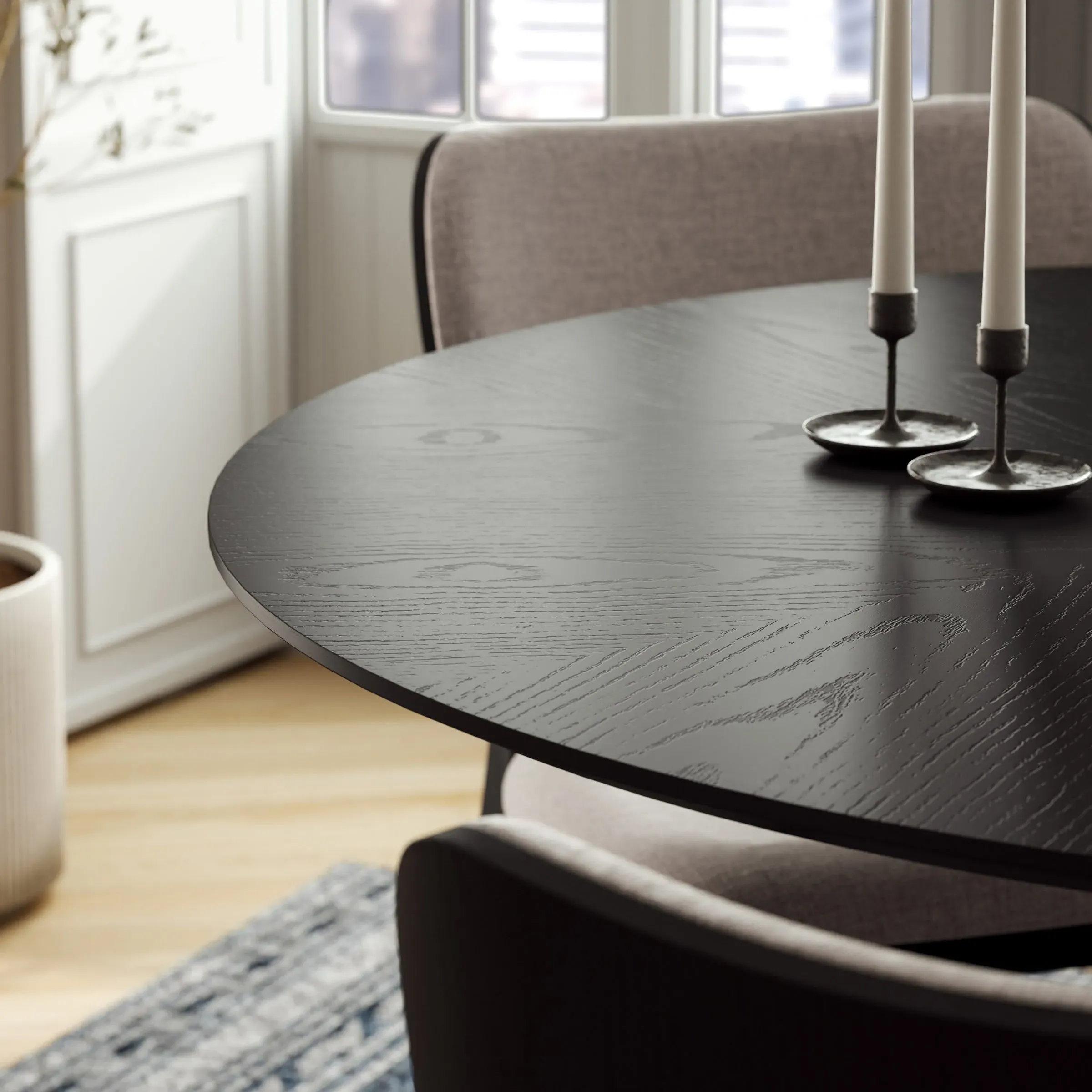 Caspar Round Pedestal Dining Table - Black, Oak