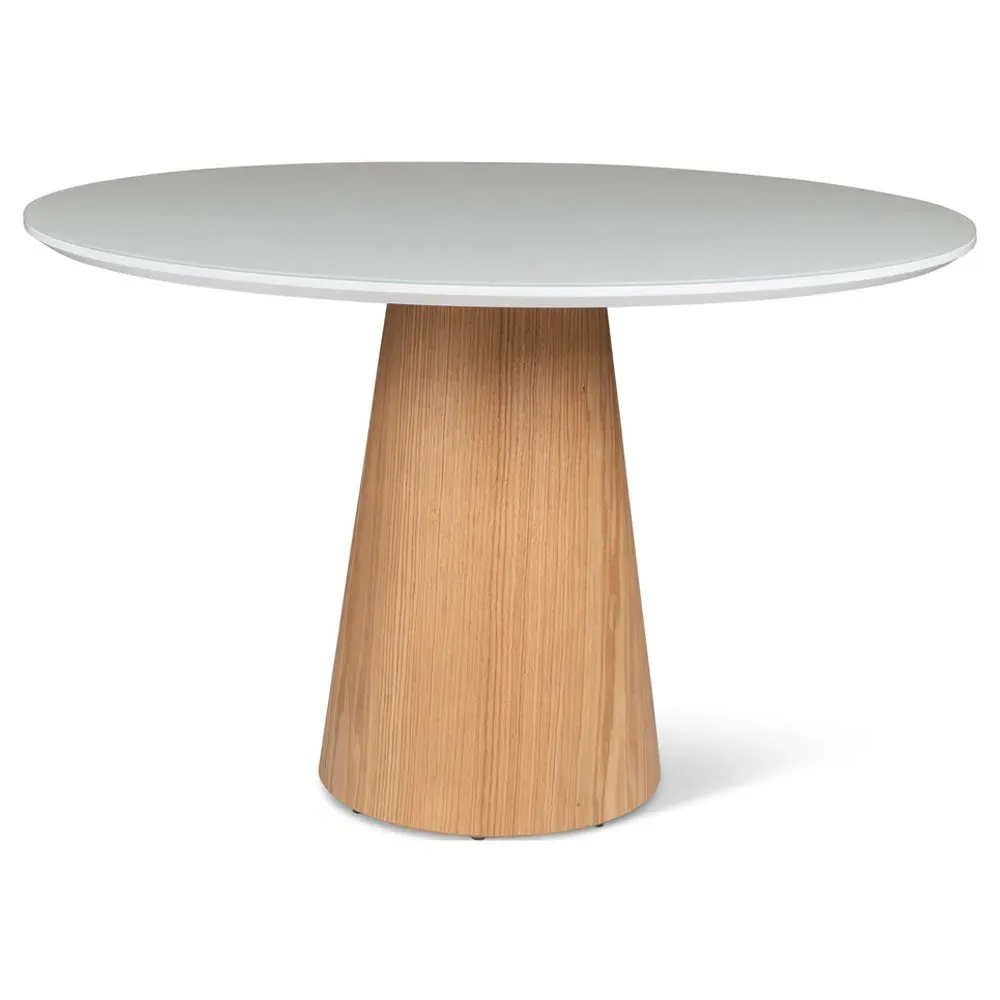 Caspar Round Pedestal Dining Table - White, Tauari Wood