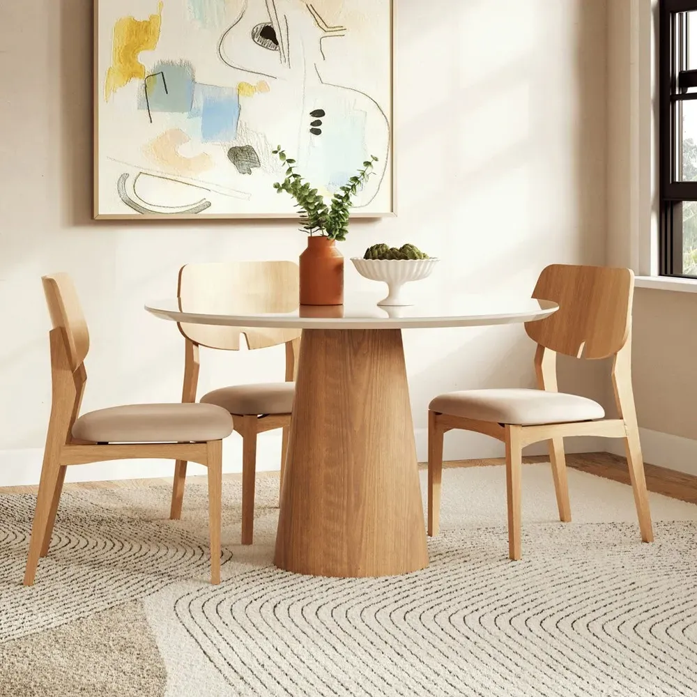 Caspar Round Pedestal Dining Table - White, Tauari Wood