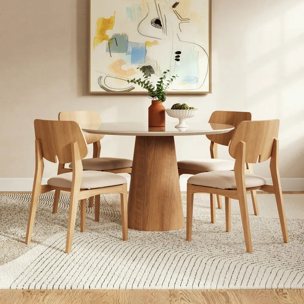 Caspar Round Pedestal Dining Table - White, Tauari Wood