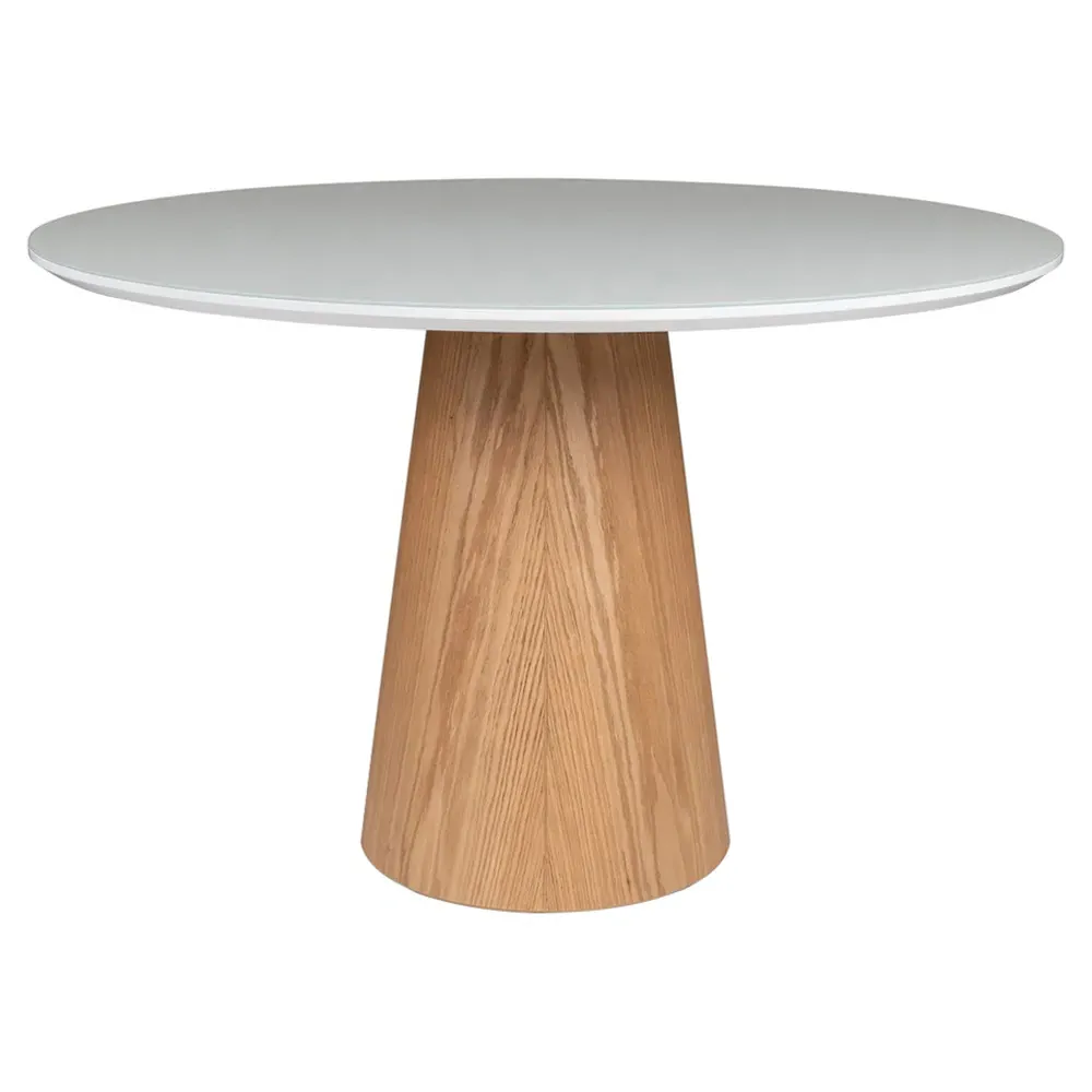 Caspar Round Pedestal Dining Table - White, Tauari Wood