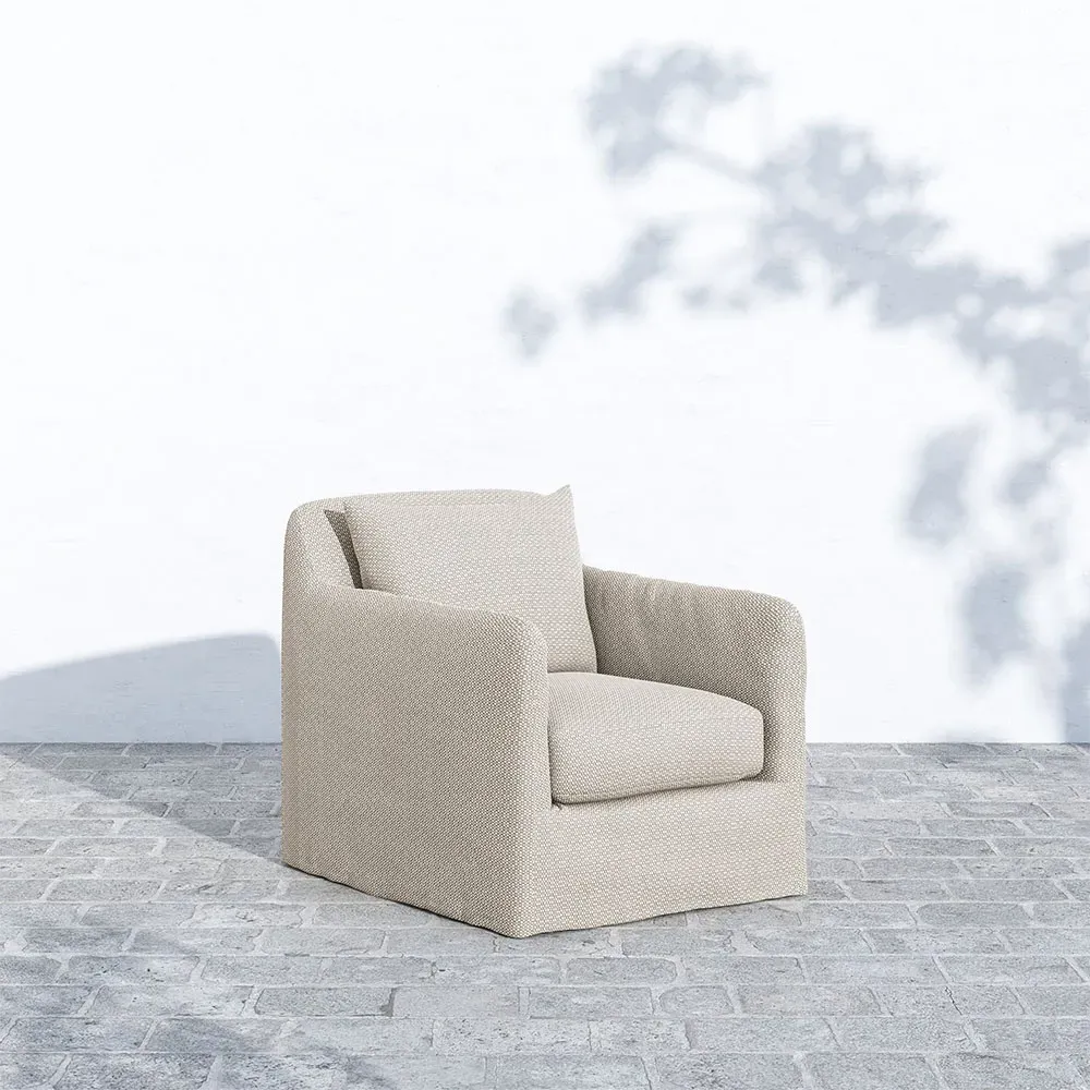 Cassandra Swivel Outdoor Arm Chair - Sand Beige, Olefin