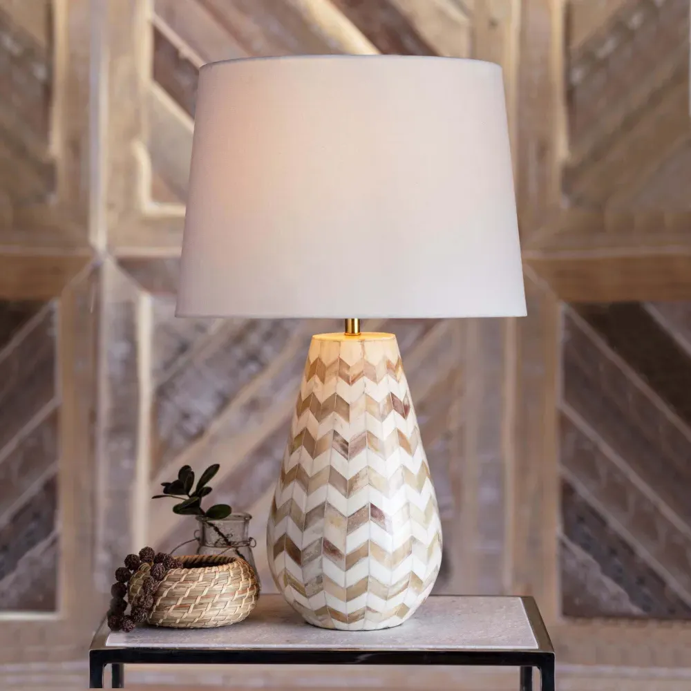 Cassia Chevron Table Lamp - Natural, Bone