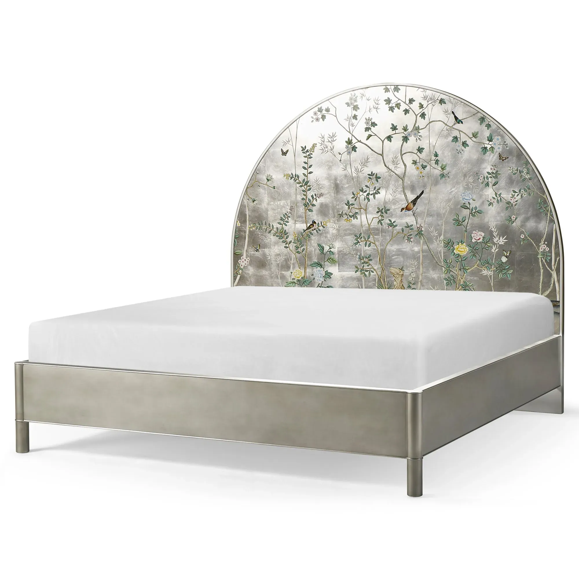 Cassian King Size Arched Bed - Silver, Beech Wood