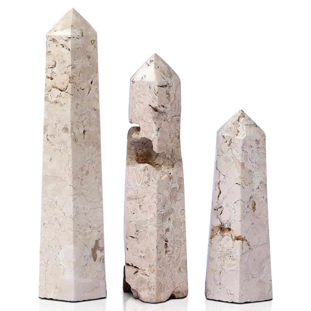 Cassian Obelisk Sculpture Set - Beige, Travertine