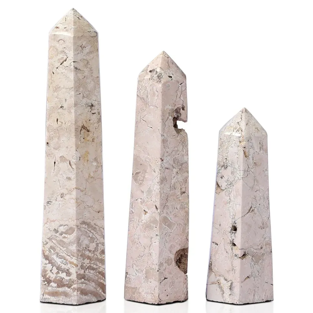 Cassian Obelisk Sculpture Set - Beige, Travertine