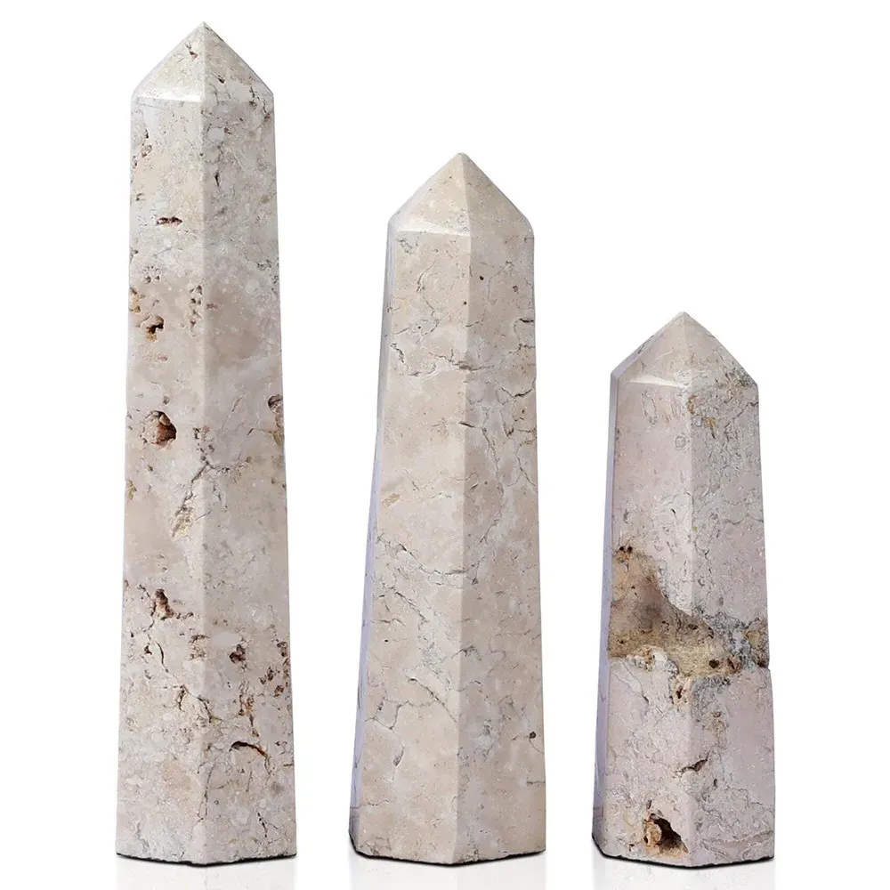Cassian Obelisk Sculpture Set - Beige, Travertine