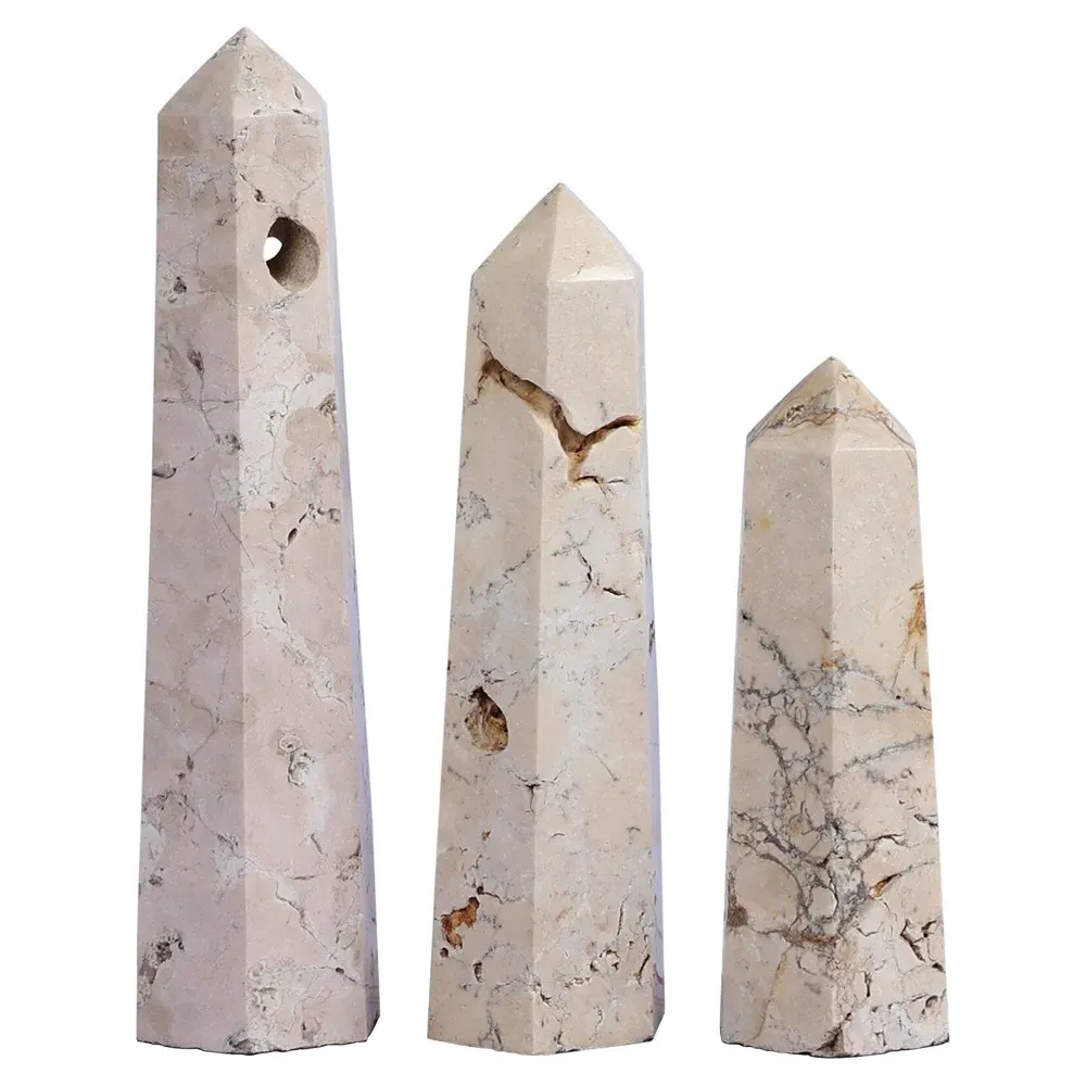 Cassian Obelisk Sculpture Set - Beige, Travertine
