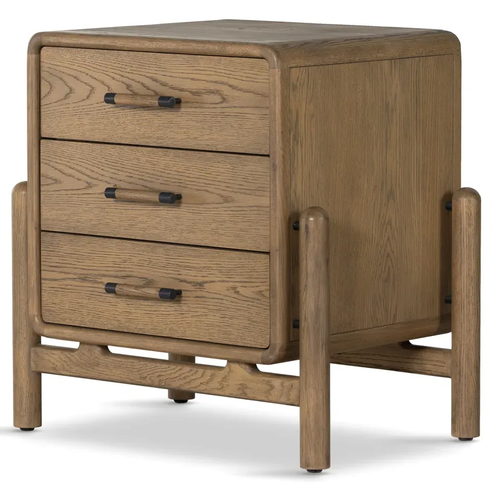Catherine 3 Drawer Nightstand - Light Brown, Oak Wood