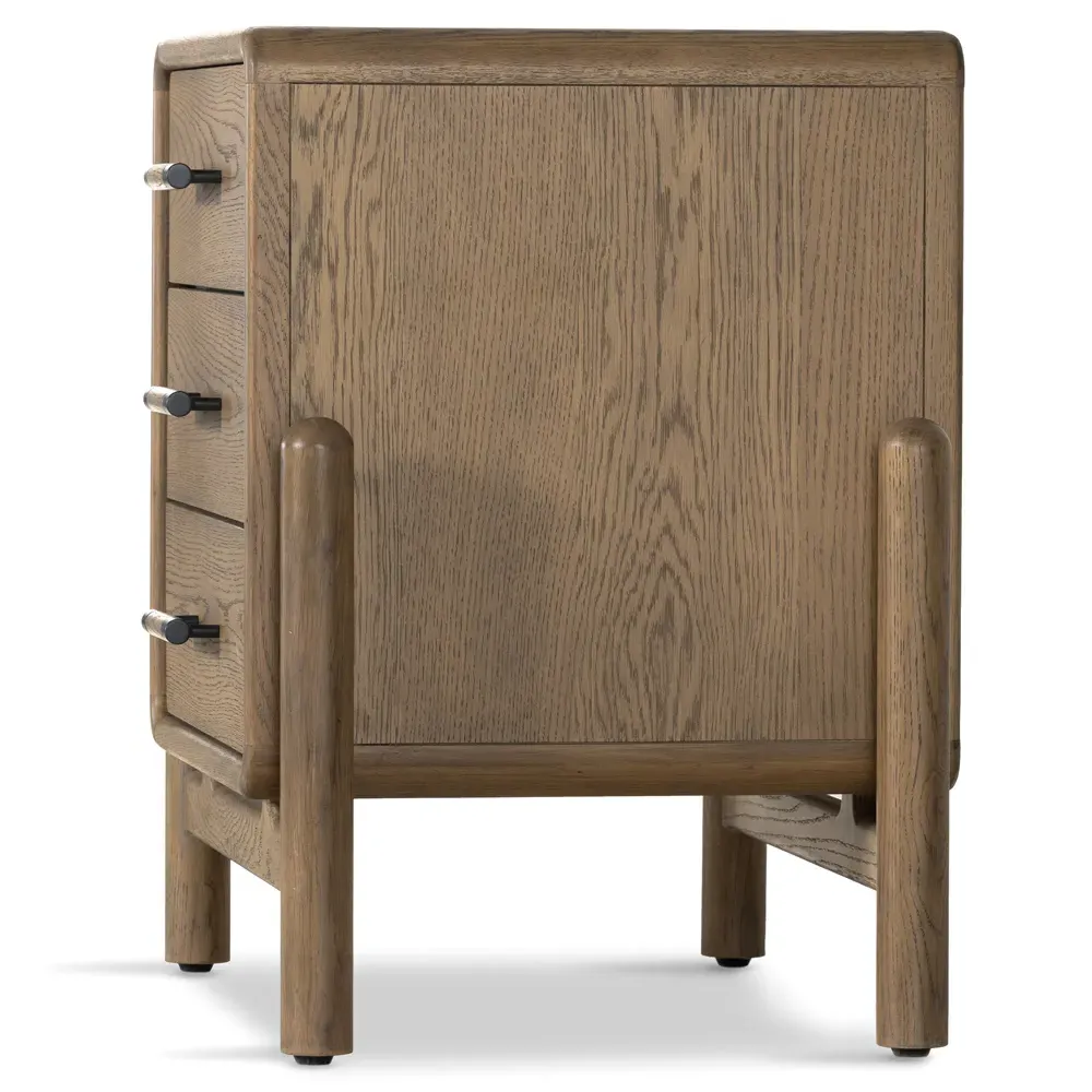 Catherine 3 Drawer Nightstand - Light Brown, Oak Wood