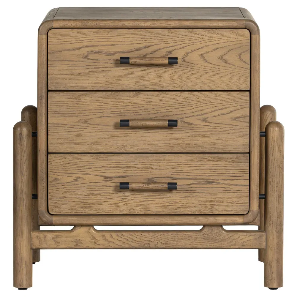 Catherine 3 Drawer Nightstand - Light Brown, Oak Wood image
