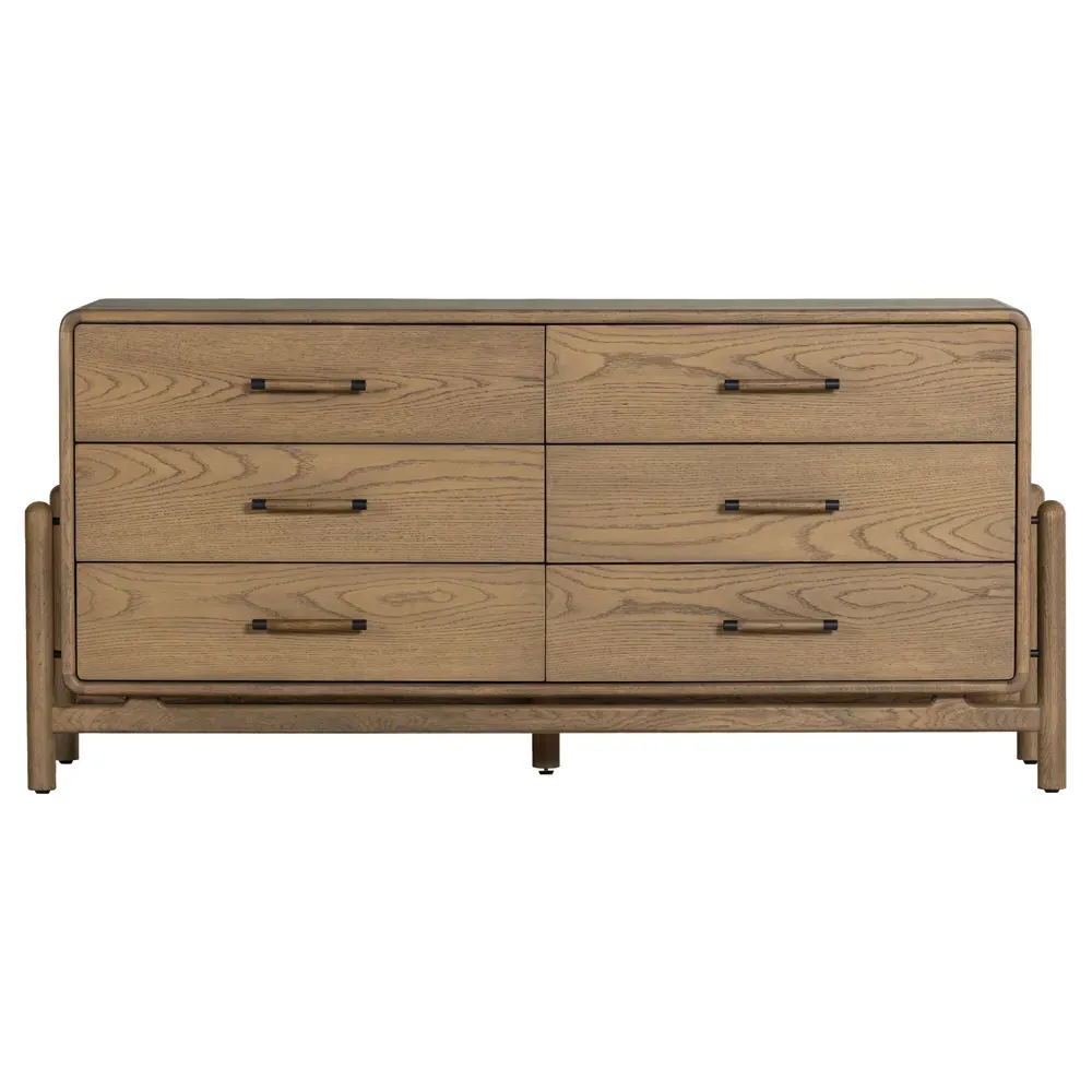 Catherine 6 Drawer Double Dresser - Light Brown, Oak Wood