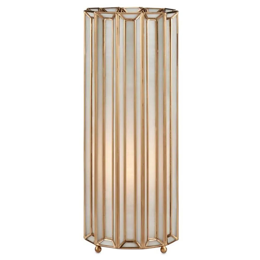 Cazelle Paneled Table Lamp - Antique Brass, Glass