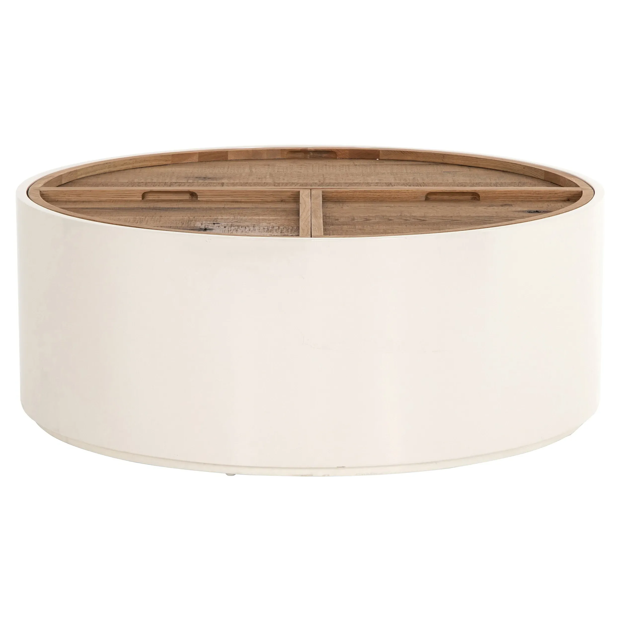 Cecile Round Coffee Table with Storage - Cream, Oak