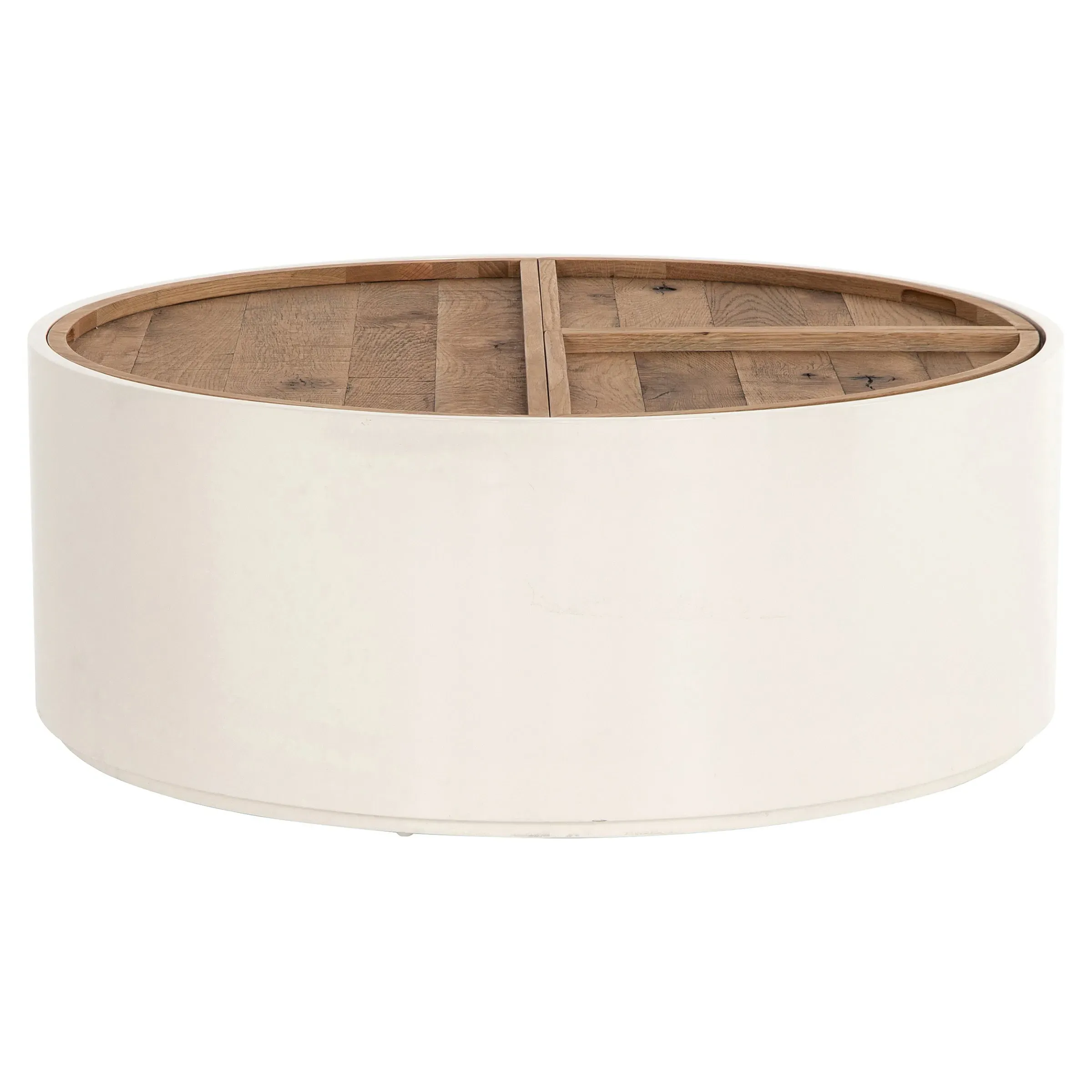 Cecile Round Coffee Table with Storage - Cream, Oak