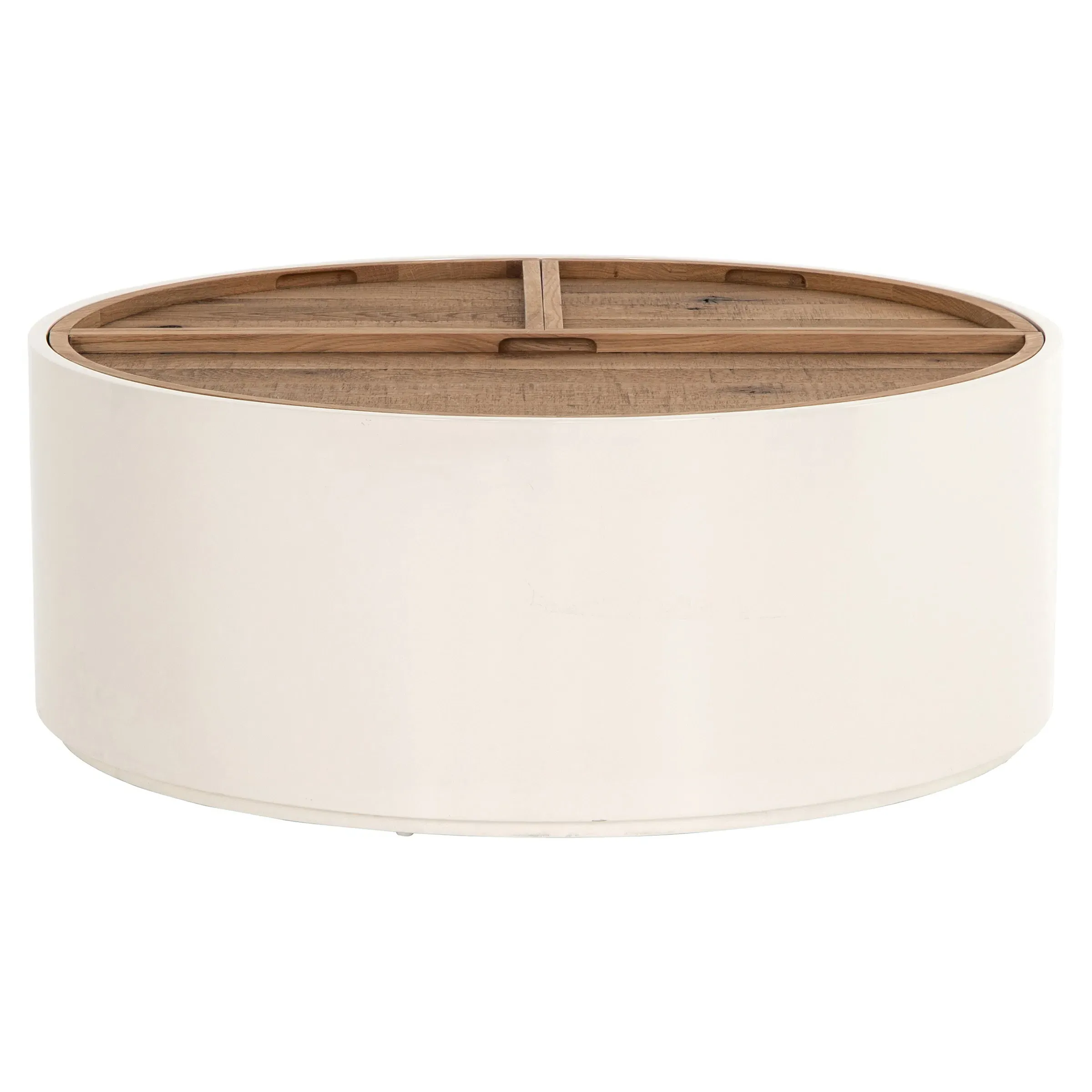 Cecile Round Coffee Table with Storage - Cream, Oak