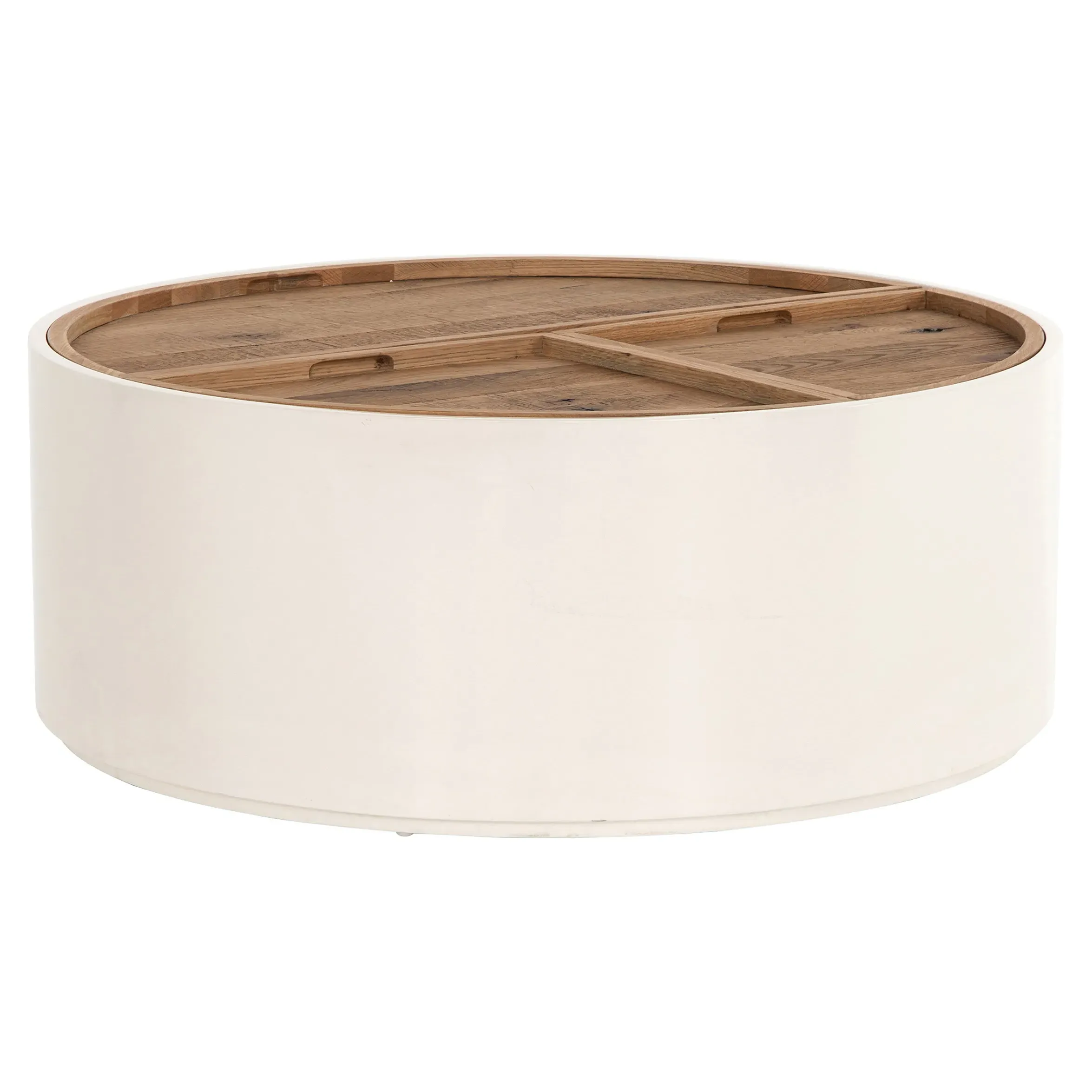 Cecile Round Coffee Table with Storage - Cream, Oak image