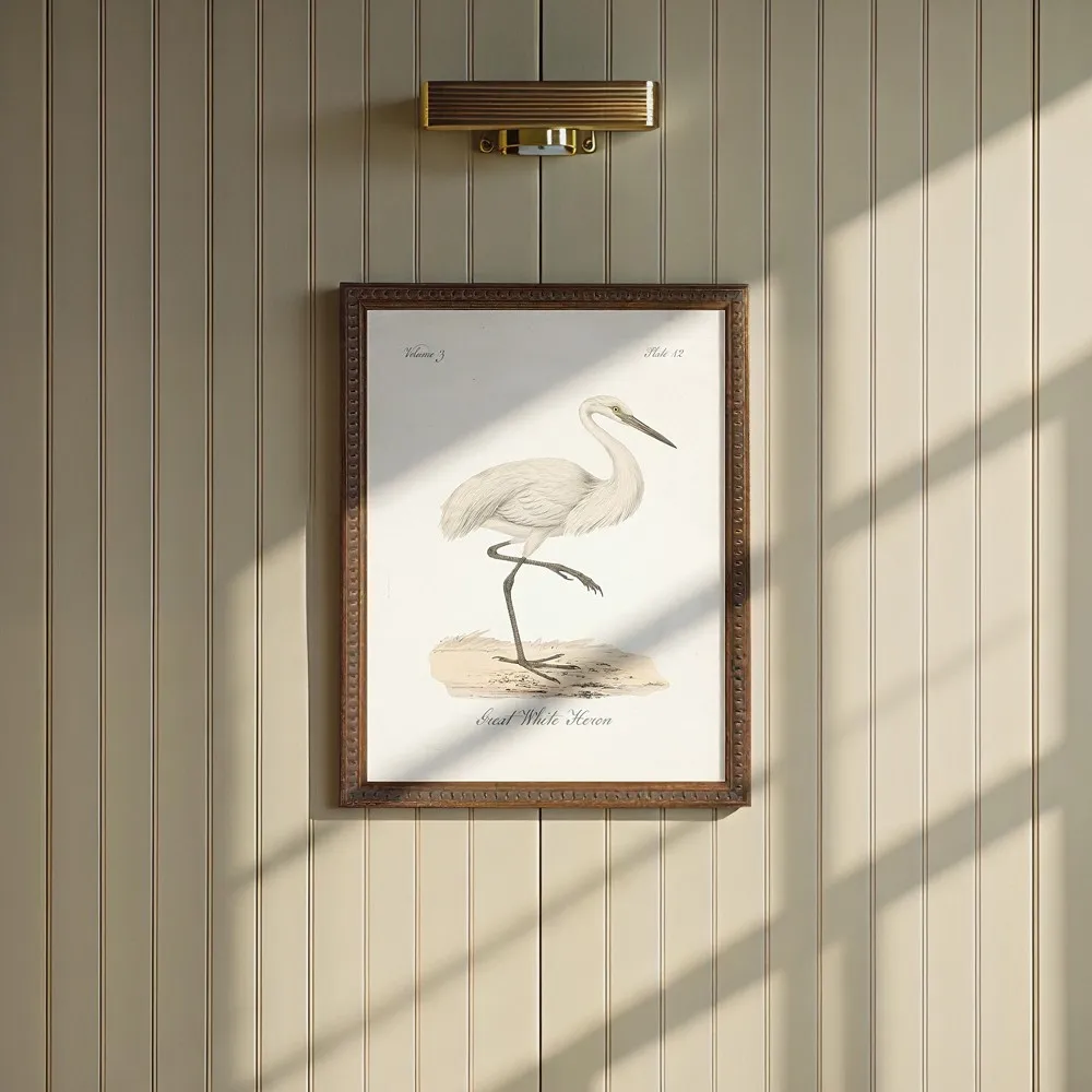 Cecilia White Heron Antique Gold Frame Painting - White