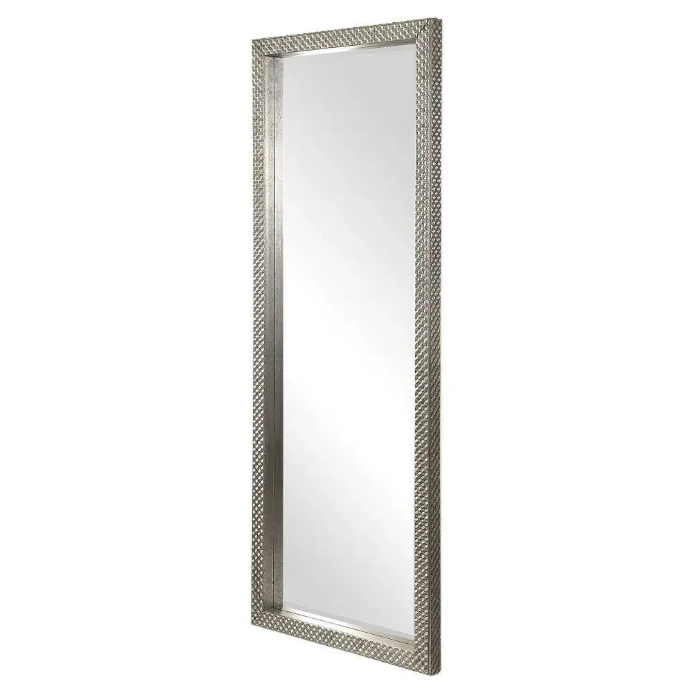 Cecille Floor Mirror with Diamond Stud Texture - Silver