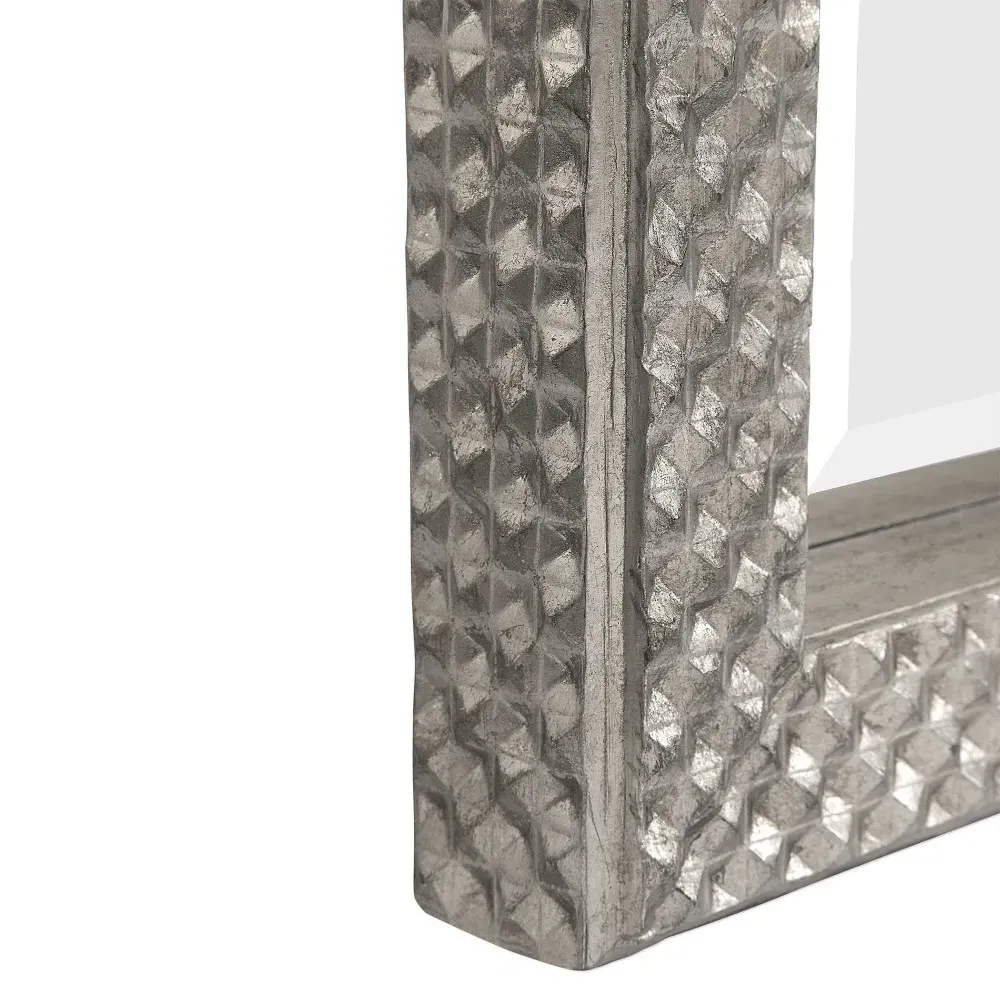 Cecille Floor Mirror with Diamond Stud Texture - Silver