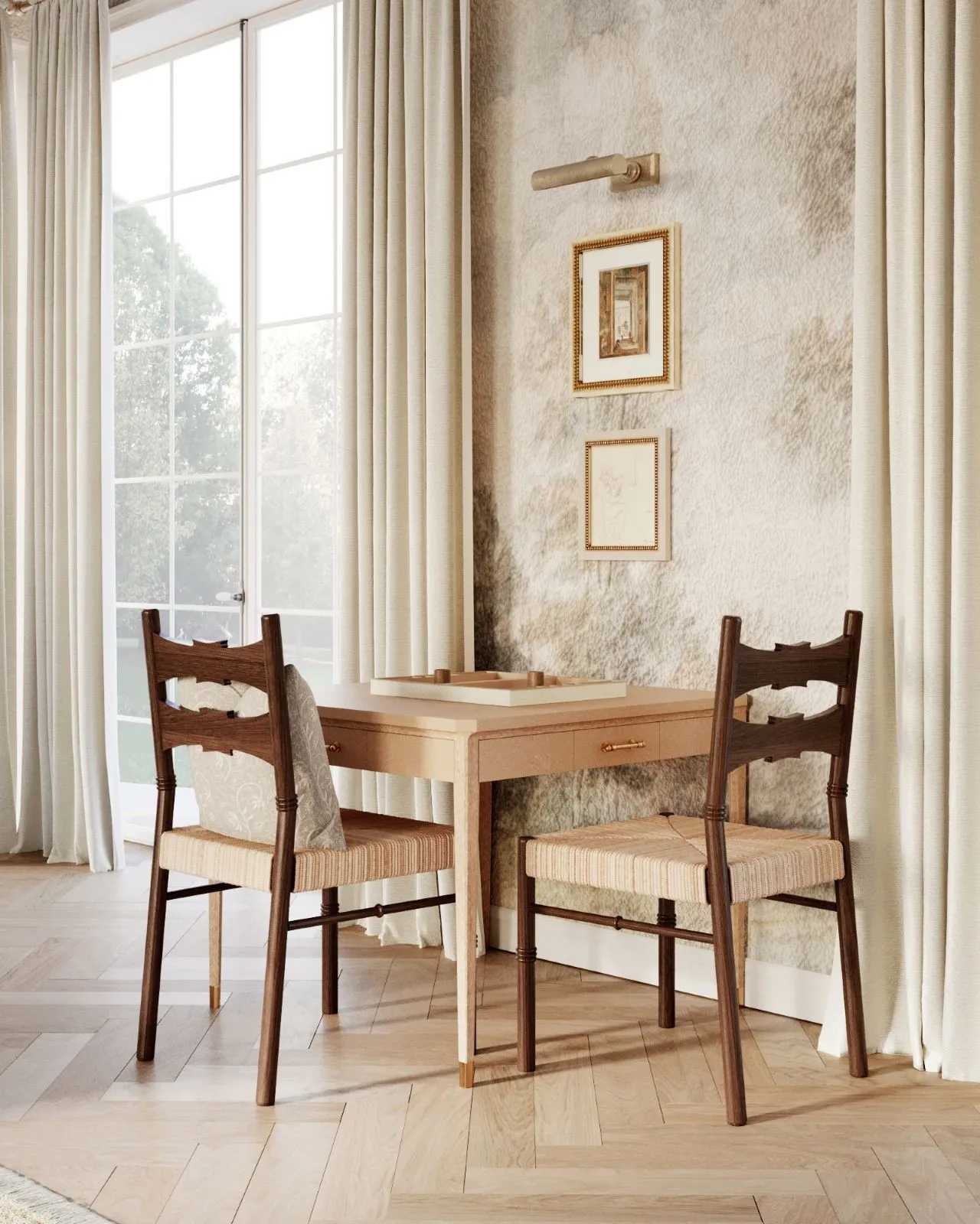 Cedric French Country Artist Figure Illustration - Beige, Wood