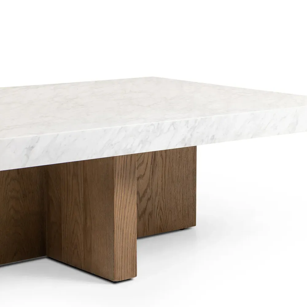 Cedric Rectangular Coffee Table - White, Carrara Marble