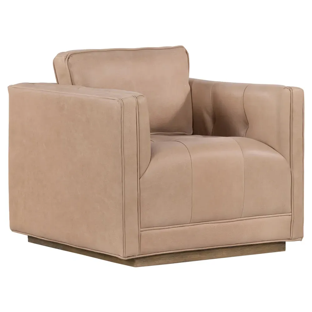 Celeste Tufted Swivel Arm Chair - Beige, Leather