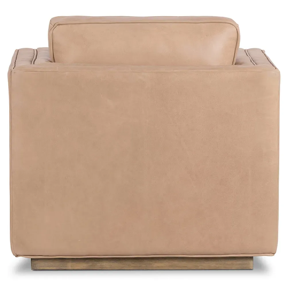Celeste Tufted Swivel Arm Chair - Beige, Leather