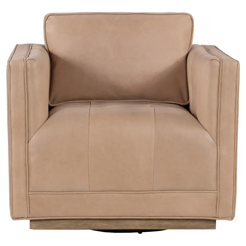 Celeste Tufted Swivel Arm Chair - Beige, Leather image