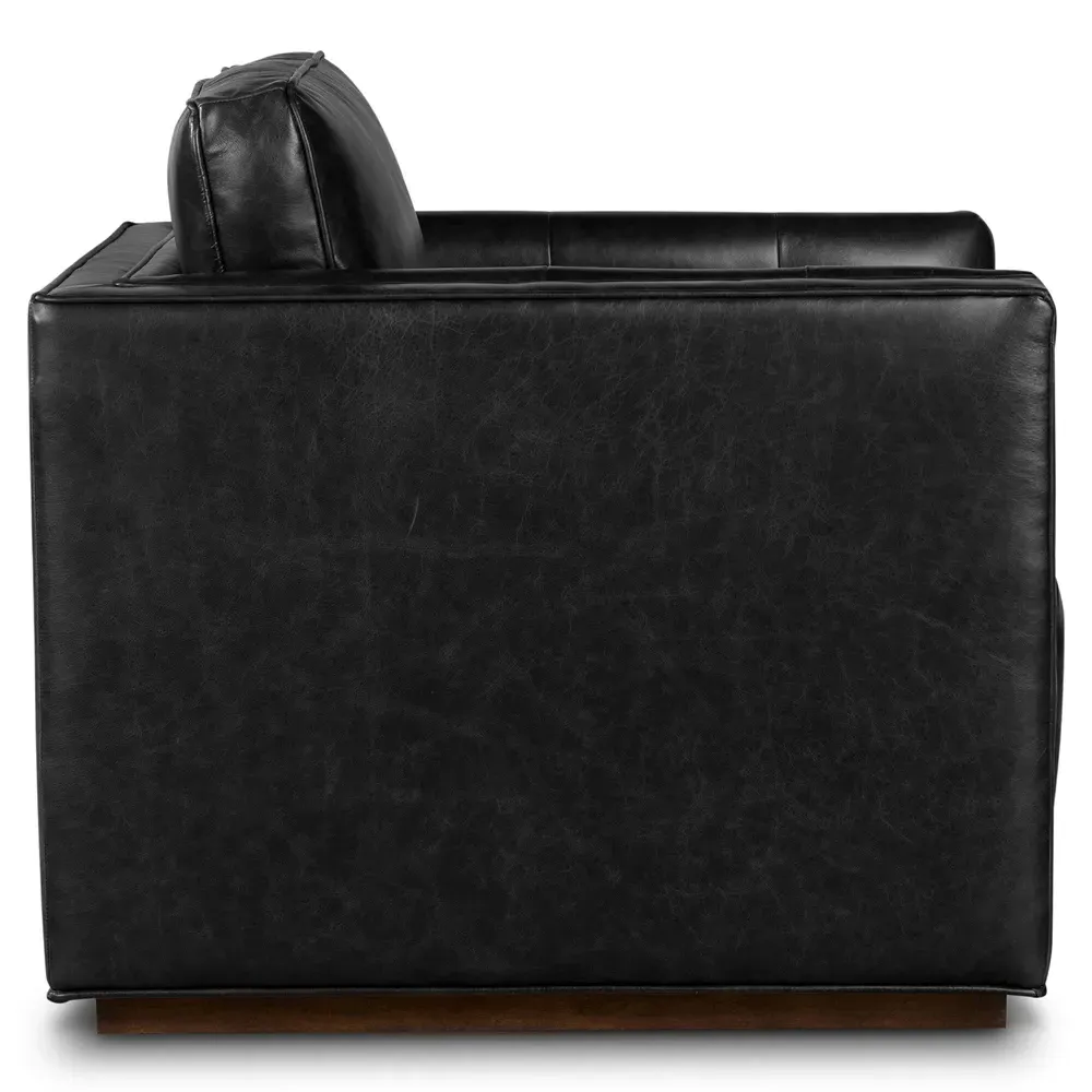 Celeste Tufted Swivel Arm Chair - Black, Leather