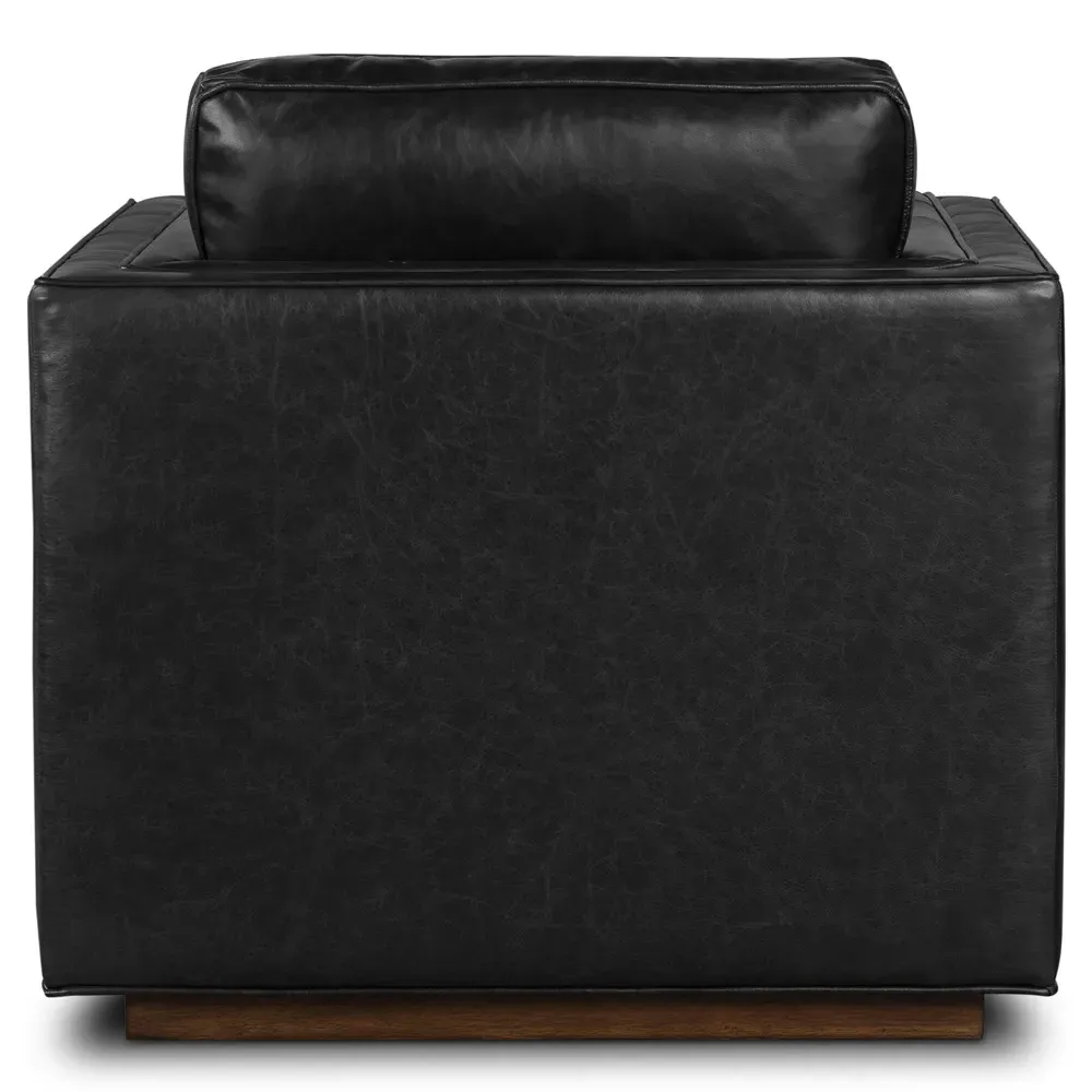 Celeste Tufted Swivel Arm Chair - Black, Leather
