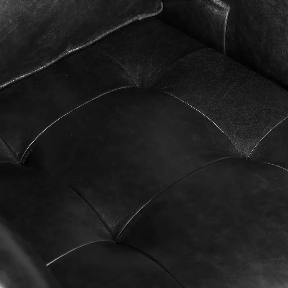 Celeste Tufted Swivel Arm Chair - Black, Leather