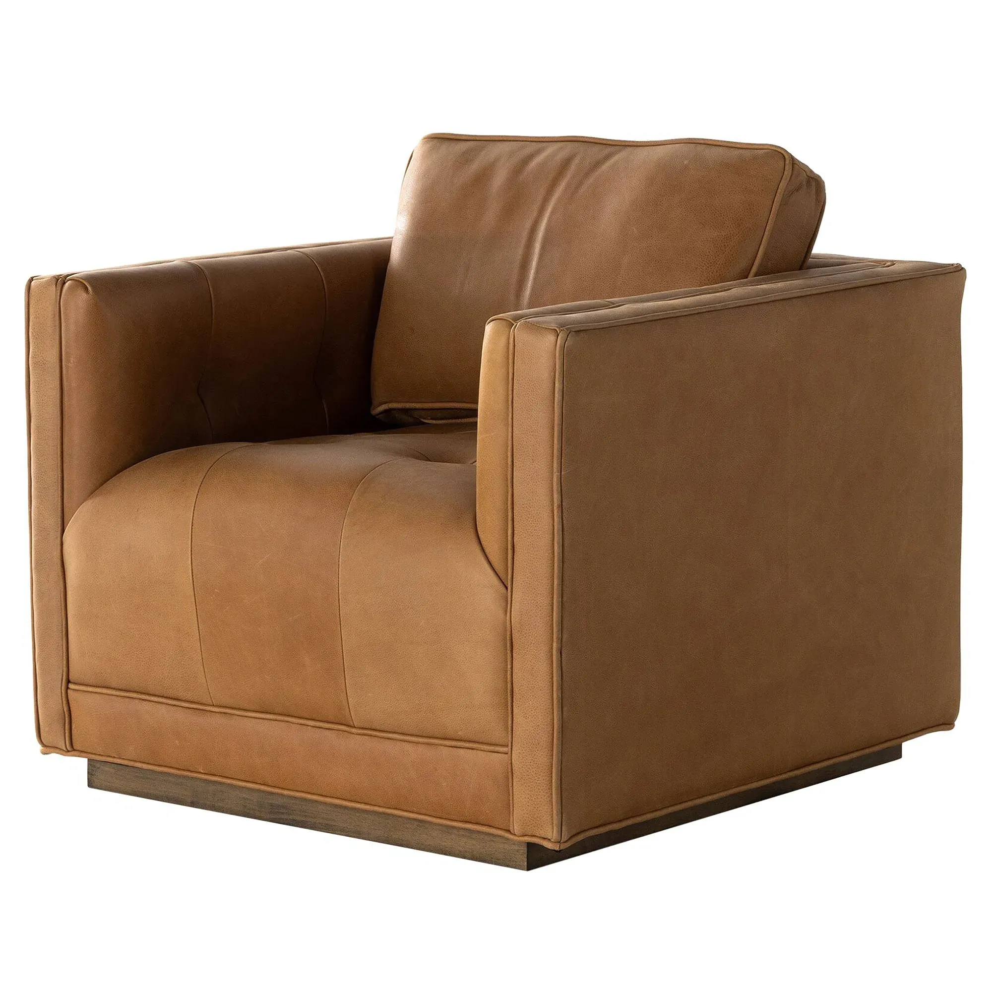 Celeste Tufted Swivel Arm Chair - Tan, Leather