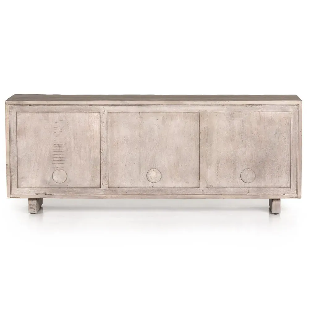 Celia Carved Wood Media Console - Aged Grey