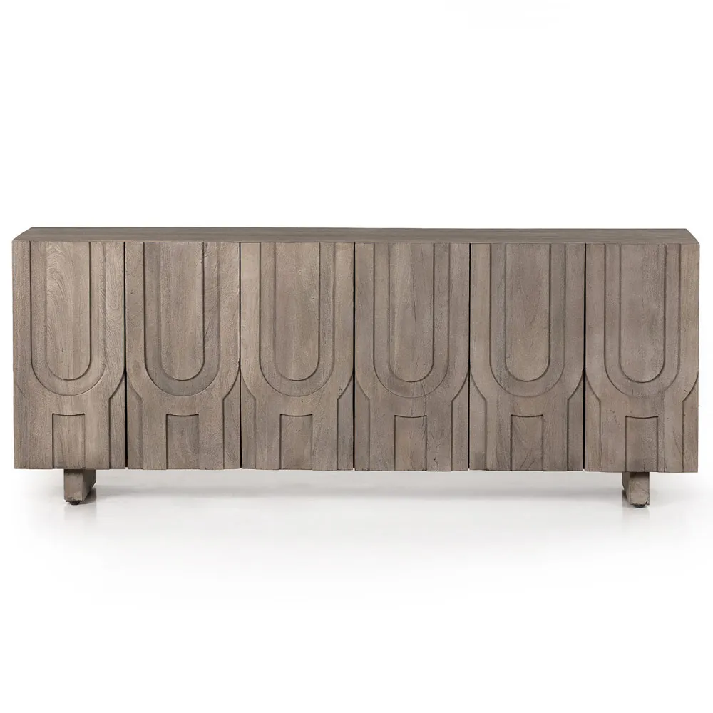 Celia Carved Wood Media Console - Aged Grey