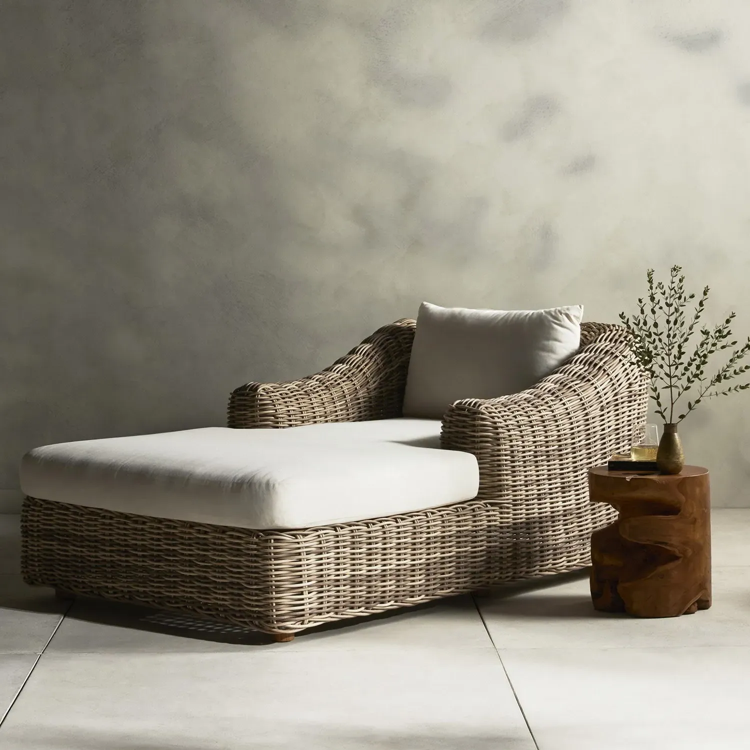 Celina Outdoor Chaise Lounge - White, Teak