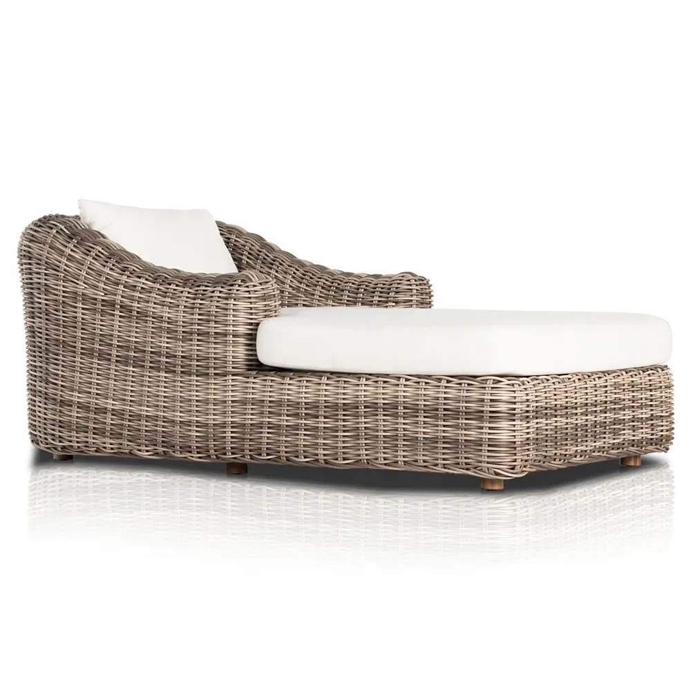 Celina Outdoor Chaise Lounge - White, Teak