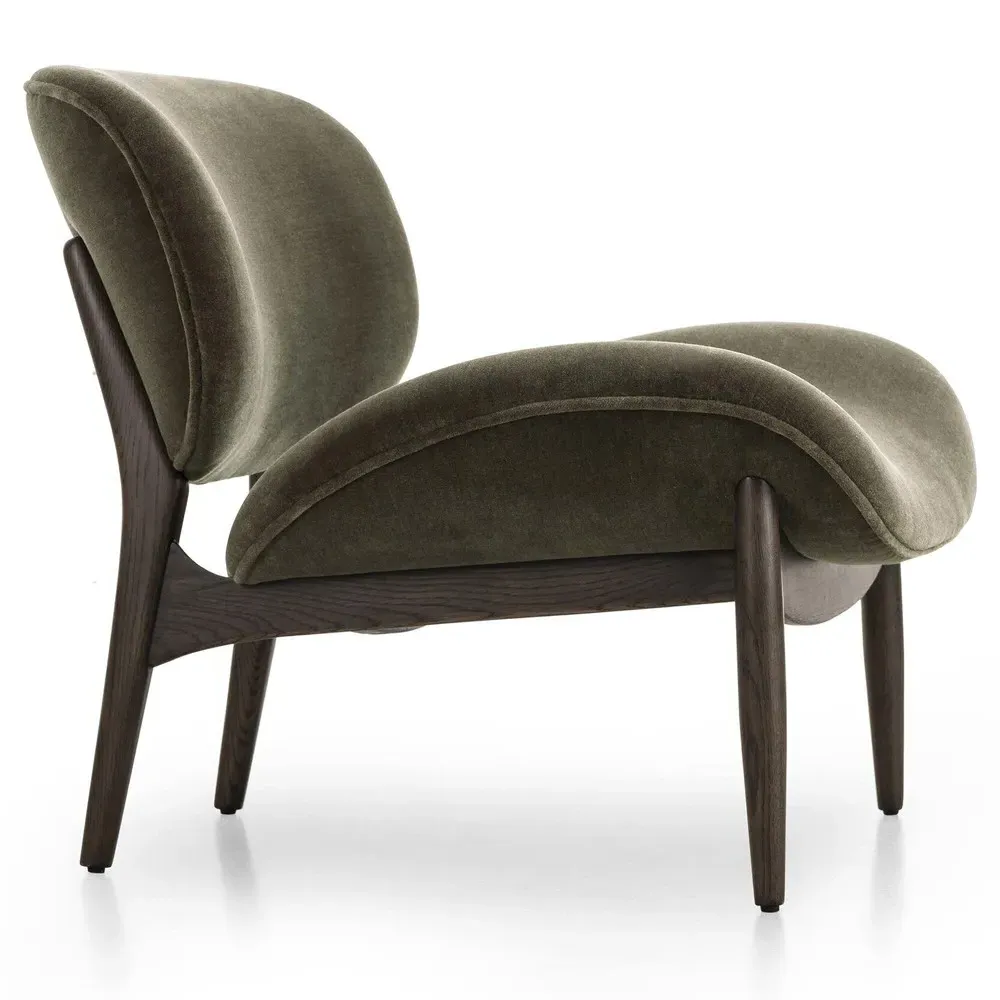 Celine Monte Olive Velvet Slipper Chair - Olive, Oak