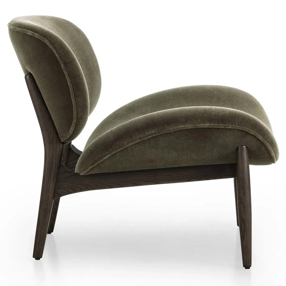Celine Monte Olive Velvet Slipper Chair - Olive, Oak