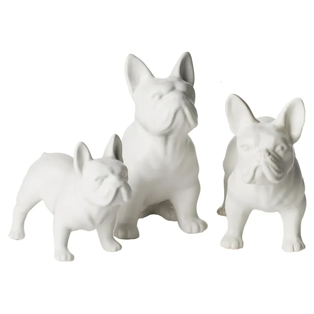Cerberus Ceramic Dog Figurine Set of 3 - White image