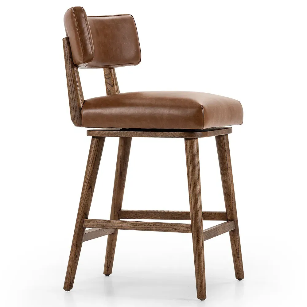 Cerise Swivel Counter Stool - Chestnut Brown, Leather