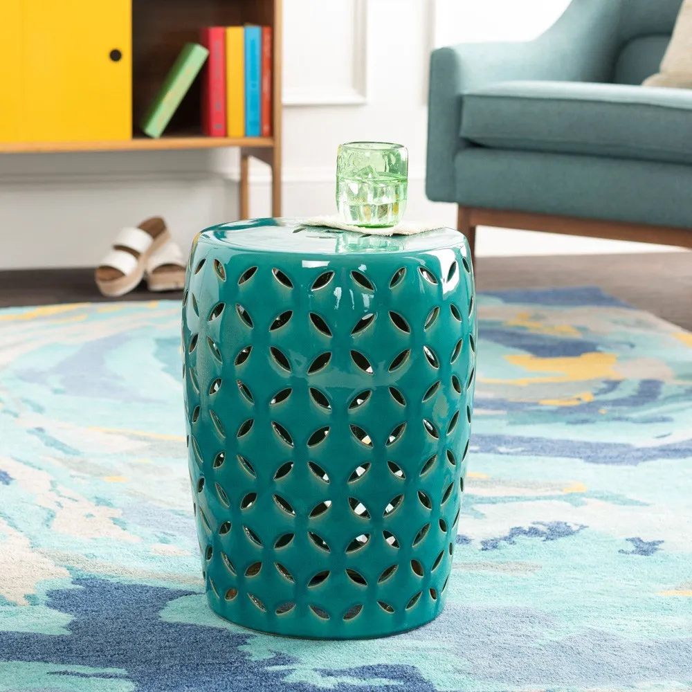 Chammie Garden Side Table - Teal, Ceramic