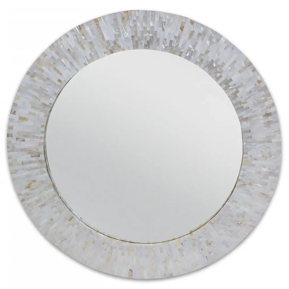 Chantal Round Mirror - White, Mother of Pearl image