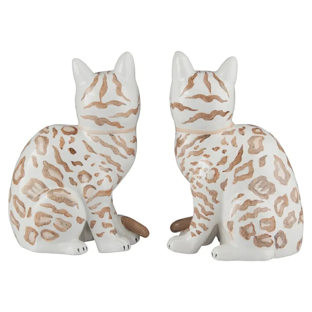 Chanti Bengal Cat Statue Set of 2 - White, Ceramic