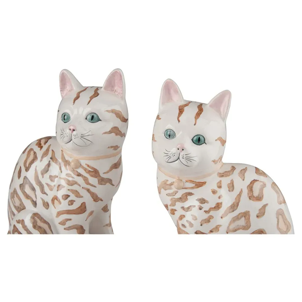 Chanti Bengal Cat Statue Set of 2 - White, Ceramic