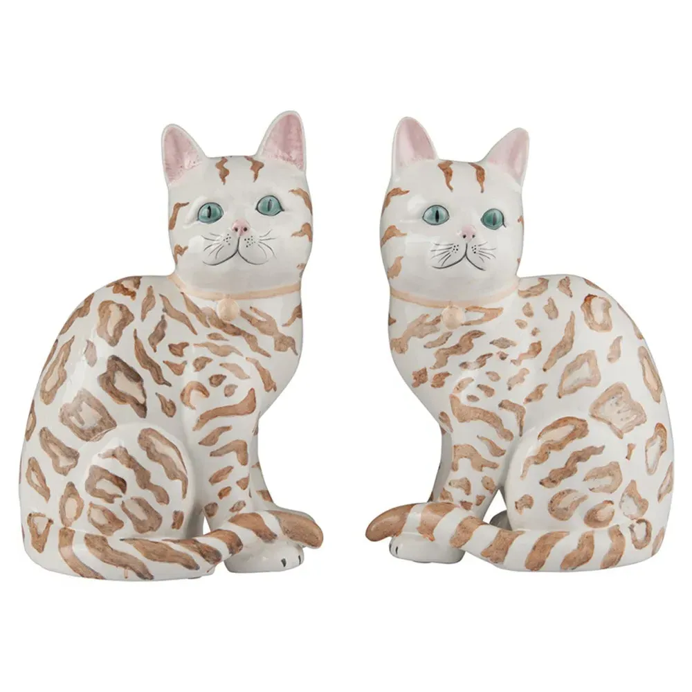 Chanti Bengal Cat Statue Set of 2 - White, Ceramic image
