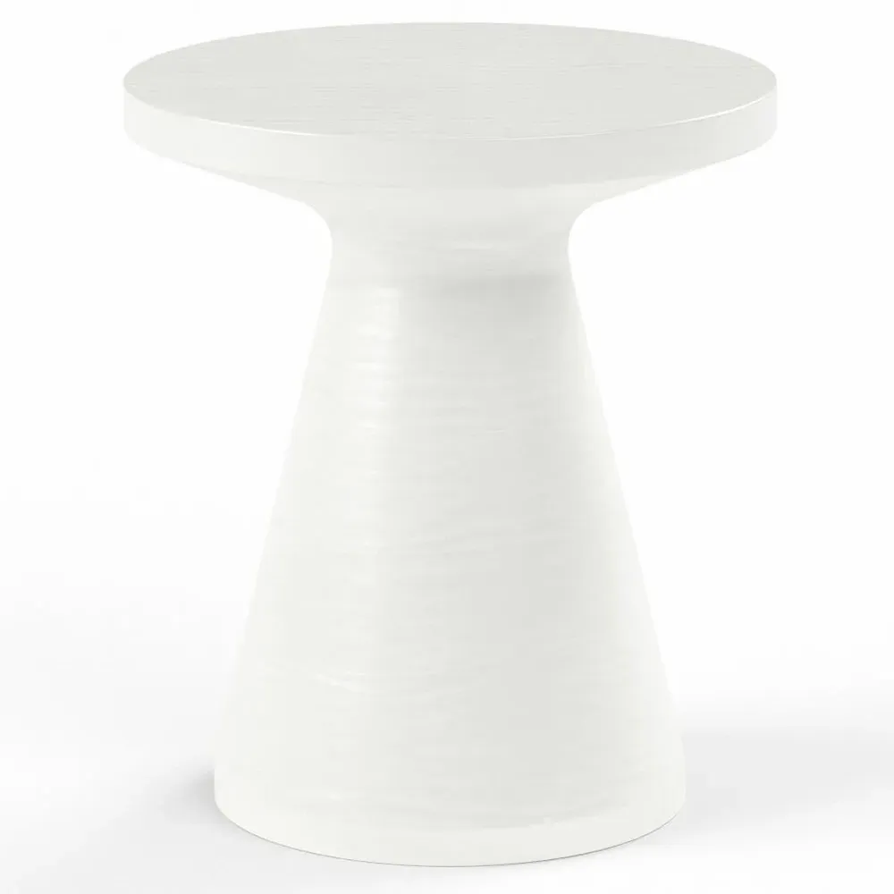 Charlie Round Outdoor Side Table - White, Glass Fiber Concrete
