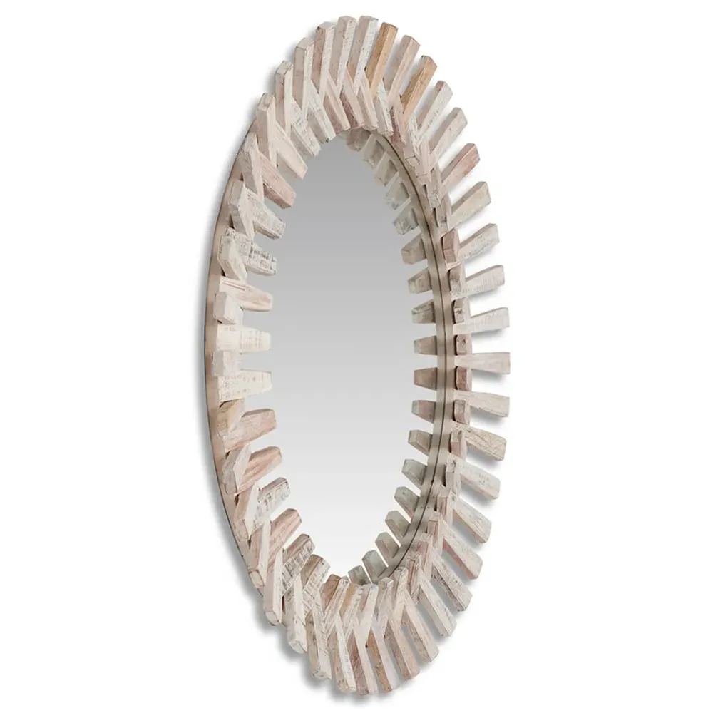 Charlie Round Wall Mirror - Whitewash, Wood