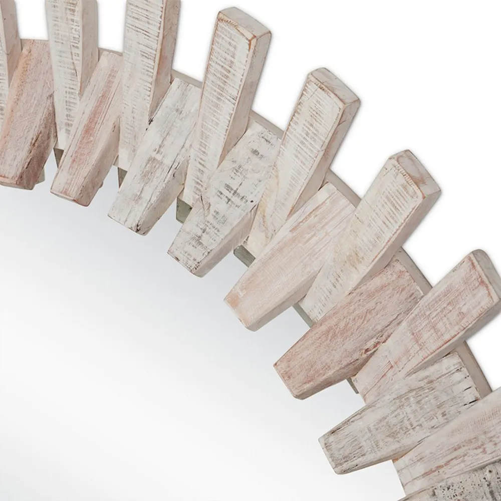Charlie Round Wall Mirror - Whitewash, Wood