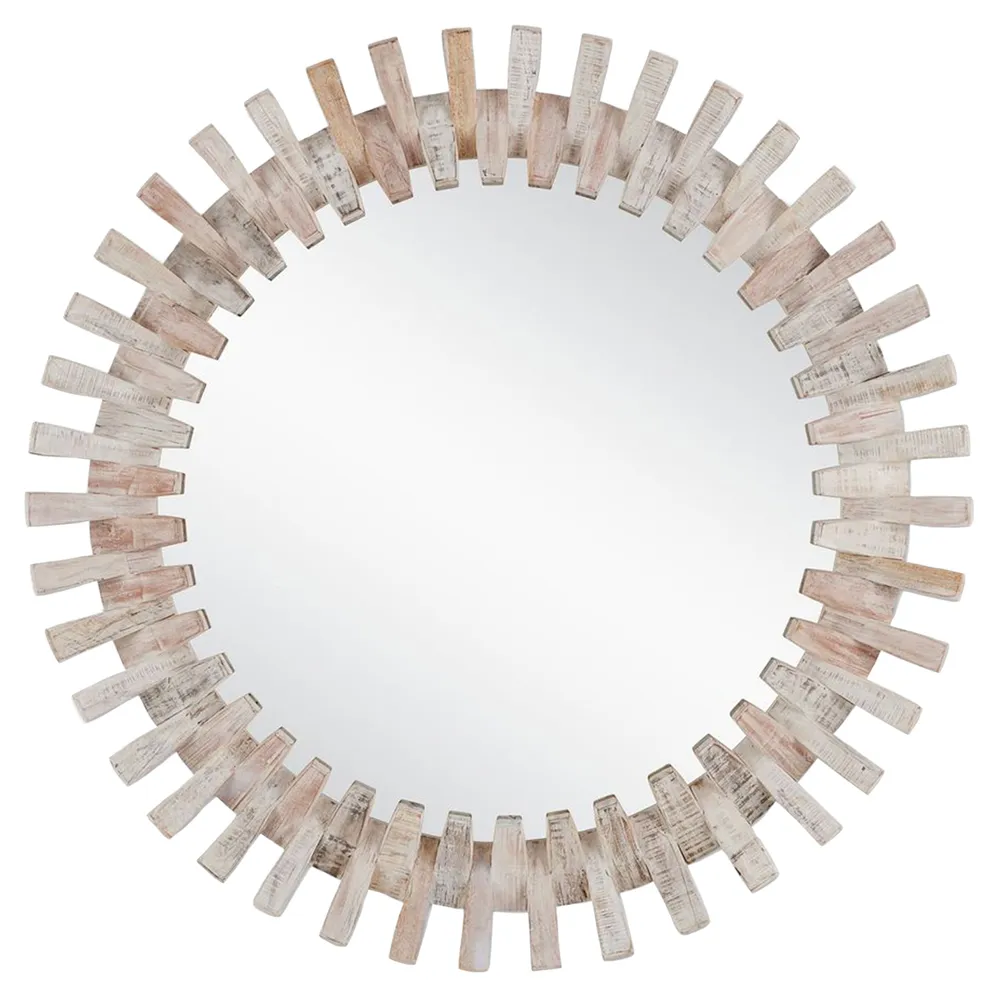 Charlie Round Wall Mirror - Whitewash, Wood